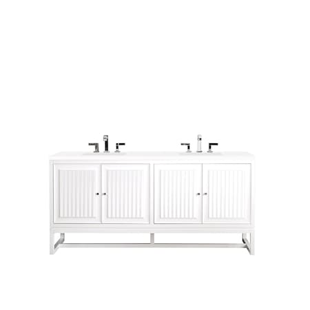 James Martin Vanities Athens 72in Double Vanity, Glossy White w/ 3 CM White Zeus Quartz Top E645-V72-GW-3WZ
